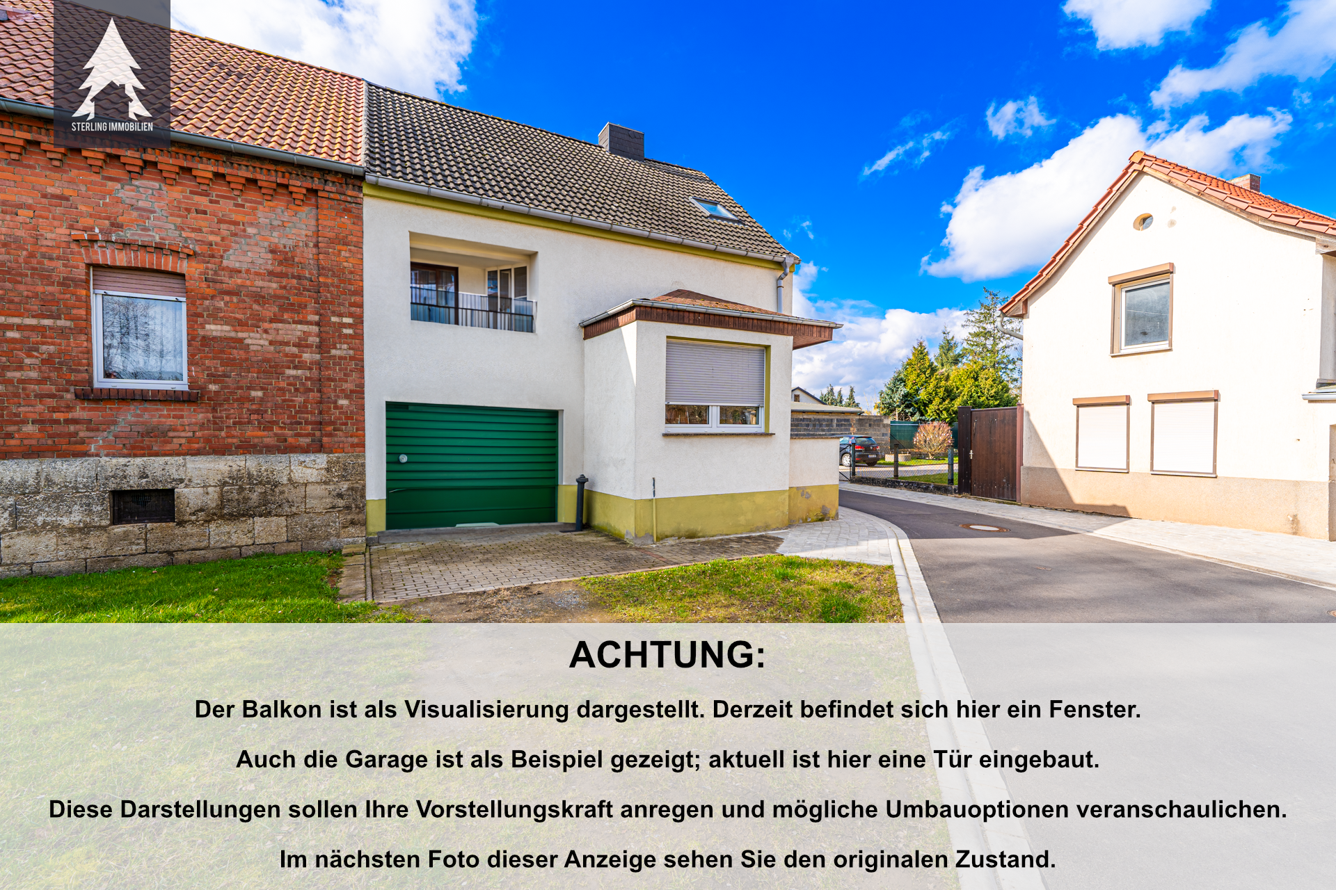 Musterbild mit Visualisierung Balkon und Garage